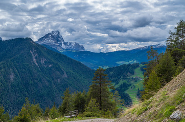 Fototapeta na wymiar Dramatic clouds over mountain Peitlerkofel in south tyrol, Italy