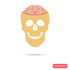 Human skull with brain color flat icon