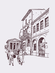 Naklejka premium original digital drawing of Rome street, Italy, old italian impe