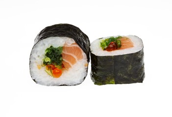 Delicious sushi isolated on white background.