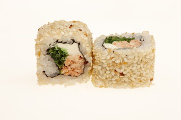 Delicious sushi isolated on white background.