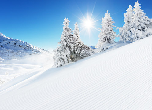 Beautiful winter landscape with ideal piste