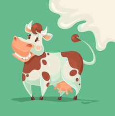 Obraz na płótnie Canvas Happy cow character. Vector flat cartoon illustration