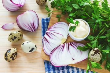 Fresh homemade white sauce mayonnaise and spices