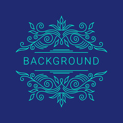 Elegant blue floral frame. Lineart vector illustration with text