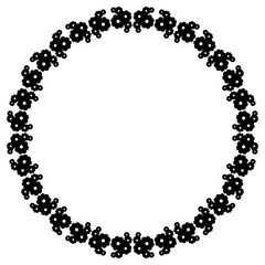 Black and white round frame with floral elements. Vector clip art.