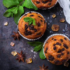 Homemade chocolate chip muffins for breakfast