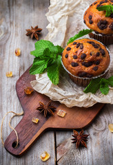 Homemade chocolate chip muffins for breakfast