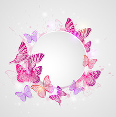 Panele Szklane  Okrągły baner z motylami