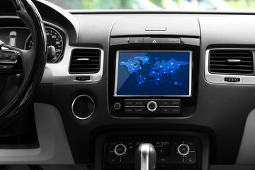 Plakat GPS navigation system in car. Modern technology concept.