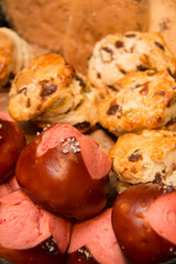 Close up assorted french bread background