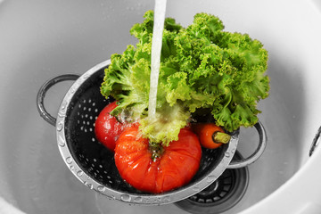 Fresh vegetables in kitchen sink