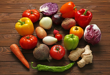 Fresh vegetables on wooden background