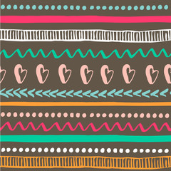 Seamless tribal pattern. Colorful hand drawn texture. Ethnic background. Vector Illustration