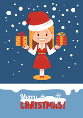 Template of holiday postcard. Merry Christmas card.