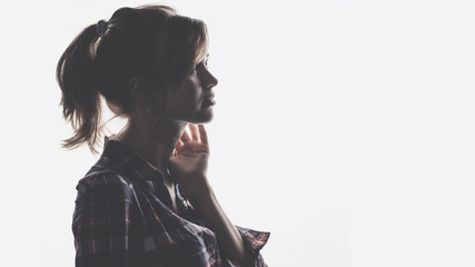 Fototapeta premium Black and white profile of beautiful young girl