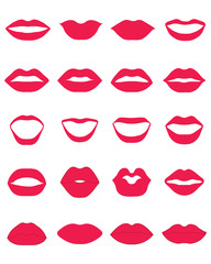 Set of red lips on a white background, vector