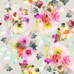 Seamless pattern with flowers watercolor