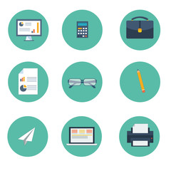Set of vector colored icons of office