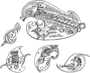 Set of bird-stylized blades