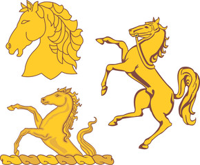 Set of heraldic horses