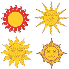 Set of heraldic suns and solar signs