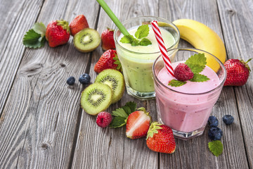 Healthy smoothies with fresh fruits