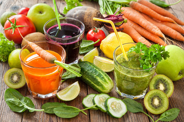 Various fruit and vegetable juices