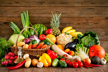 Assortment of the fresh fruits and vegetables
