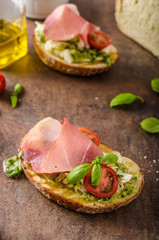 Toasted Tuscan bread with pesto