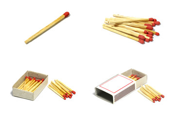 Isolated set of group red match stick with box on white background