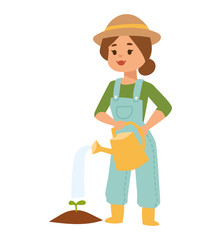 Woman with watering can vector illustration.