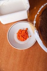 Ingredients for making cake, cooking banana cheesecake,