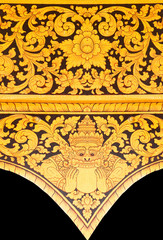 Thai mural in temple thailand gold painting on black background