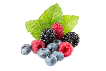 Mix of different berries on a white background. Isolated