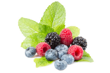 Mix of different berries on a white background. Isolated