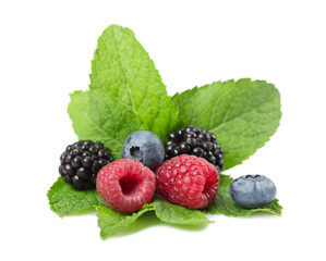 Mix of different berries on a white background. Isolated