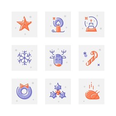 Have a nice Christmas thick line icon set