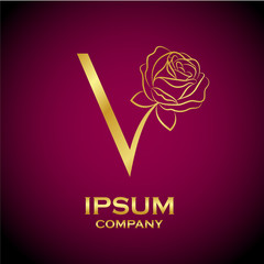 Letter V logo,Rose Flower Gold, beauty and fashion logo