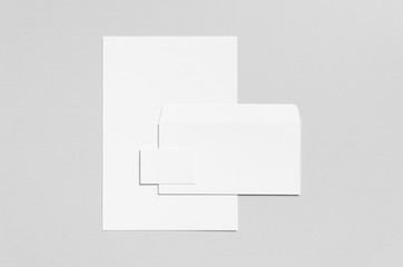 Branding / Stationery Mock-Up - White - Letterhead (A4), DL Envelope, Business Card (85x55mm)
