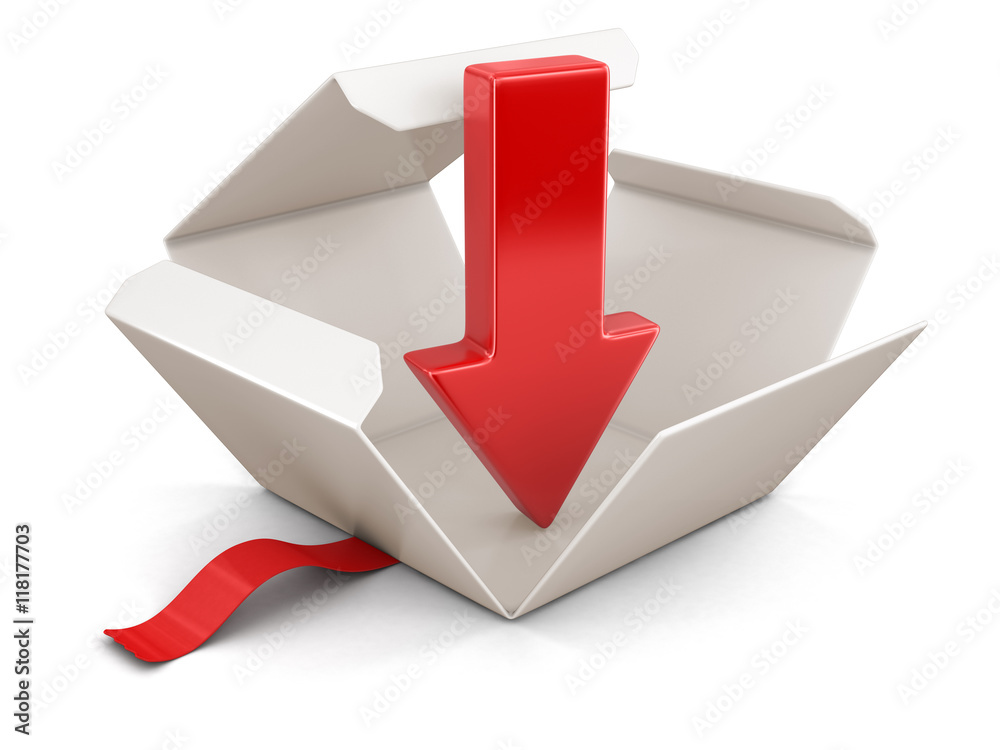 Poster open package with arrow downwards. image with clipping path