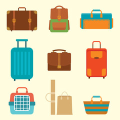 Different types of baggage. Large and small suitcase, hand lugga