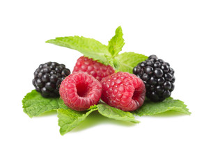 Mix of different berries on a white background. Isolated