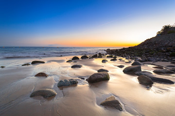 Sunset over atlantic ocean at Gran Canaria island, Spain