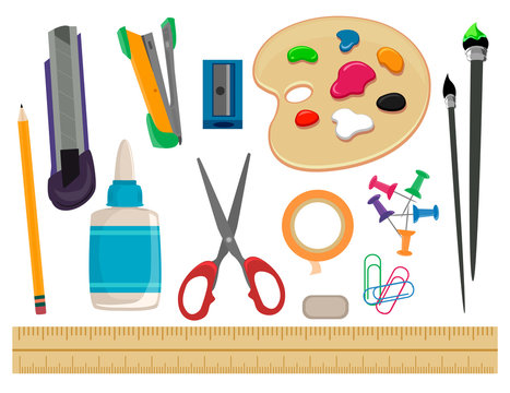 Vector Illustration of Set of School Supplies