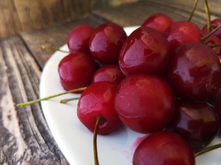 Fresh ripe cherries on a plate
