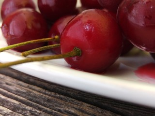 Close up of ripe fresh cherries