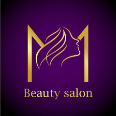 Abstract letter M logo,Gold Beauty salon logo design template