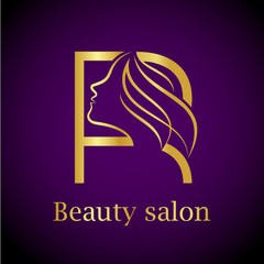 Abstract letter R logo,Gold Beauty salon logo design template