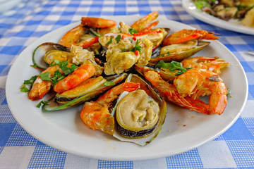 Cyprus seafood Meze at harbourside restaurant